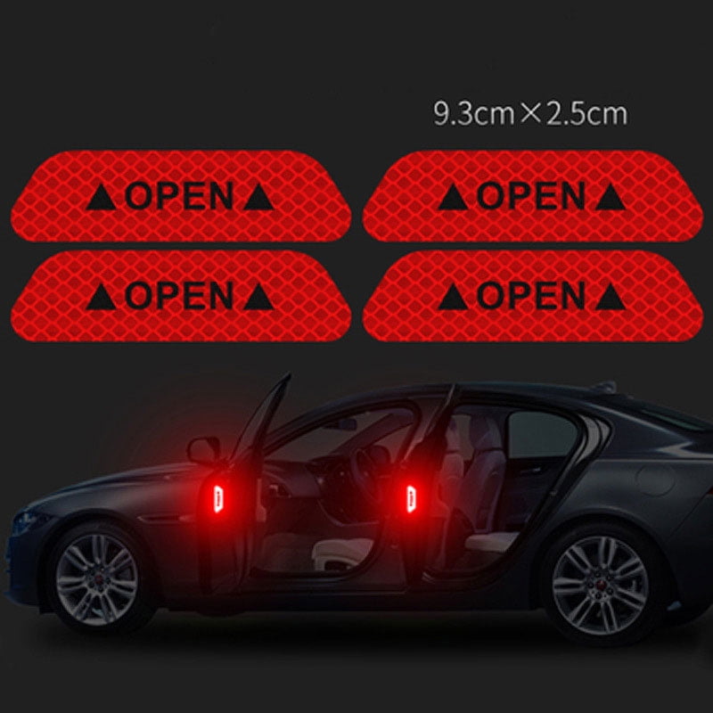 4x Super Car Door Open Sticker Reflective Tape Safety Warning Decal Red NEW 