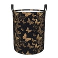 thumbnail image 1 of Balery Modern Golden Butterfly Cesta de ropa redonda con asas, impermeable, independiente, para ropa, juguetes, dormitorio y familia-Small, 1 of 6