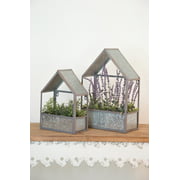 Metal House Shaped Planters Set of 2