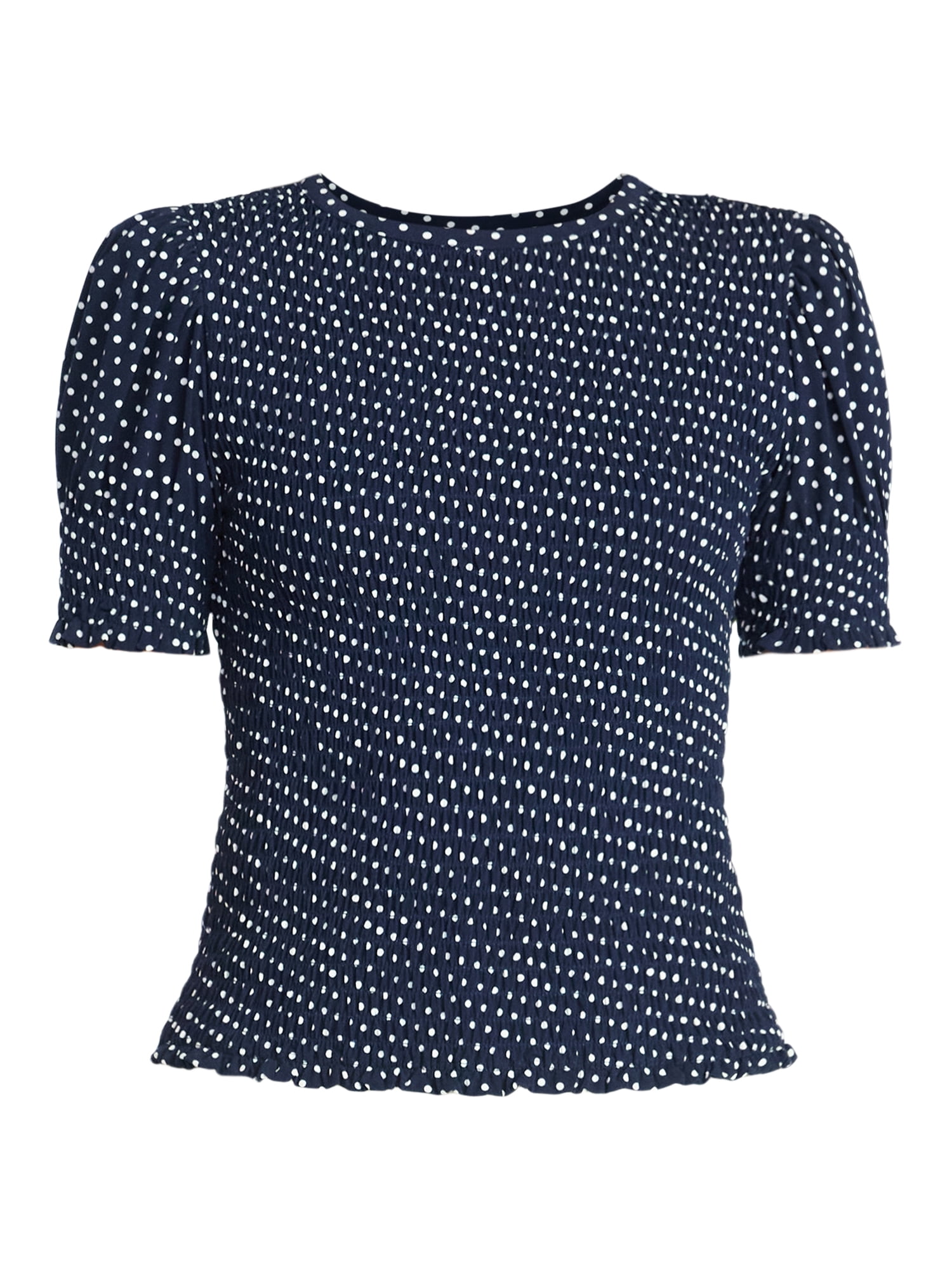 Time and Tru Women's Smocked Top with Short Puff Sleeves, Sizes XS-XXXL