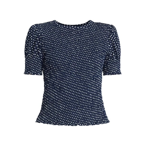 Time and Tru Women's Smocked Top with Short Puff Sleeves, Sizes XS