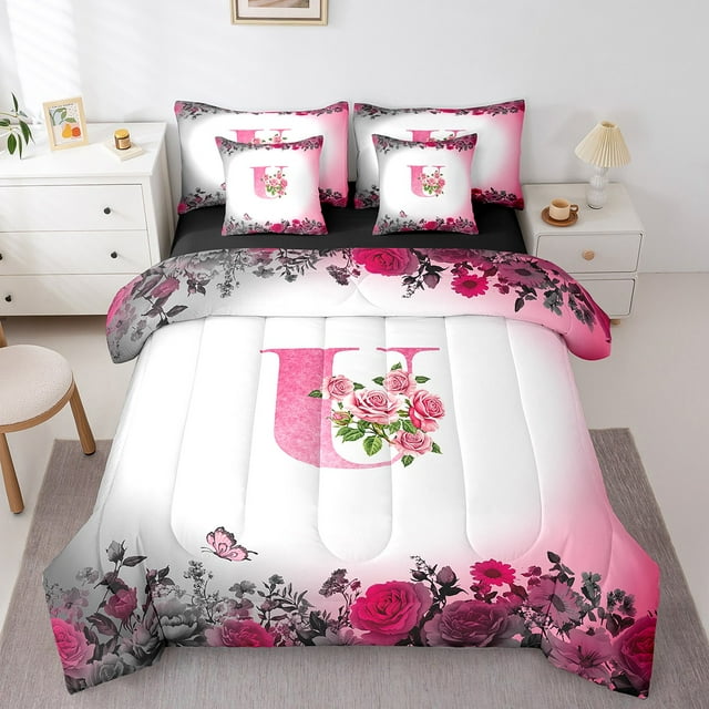 Erosebridal Monogrammed Bedding Sets Twin Size,Personalized Initial Comforter Sets with Sheets,Letter Decoration,Reversible,Breathable,7-Piece