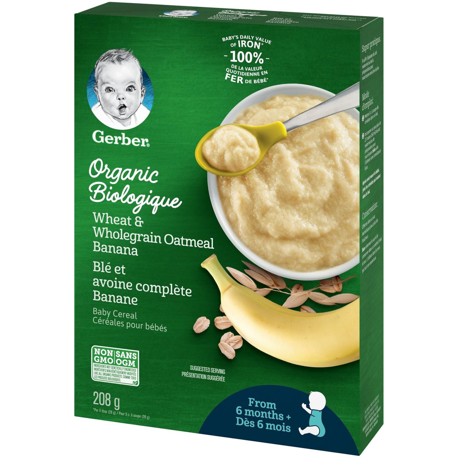 GERBER® Organic Wheat & Wholegrain Oat Banana, Baby Cereal 208 g, 208 GR