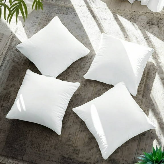 Set Of 4 White Square Throw Pillows – Couch Pillow, Soft Polyester Fabric, Plush Texture, Ideal For Bed & Couch, Adds Comfort & Modern Style, Decorative Accent Cushions