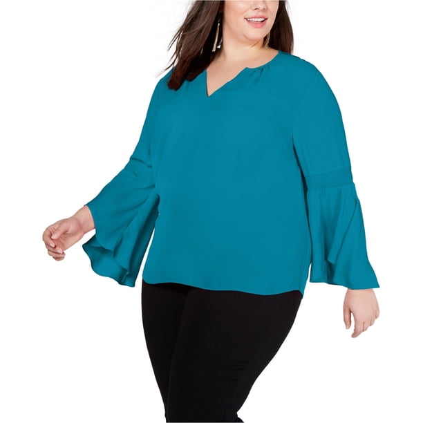 INC Blusa de manga acampanada para mujer, azul, 4X