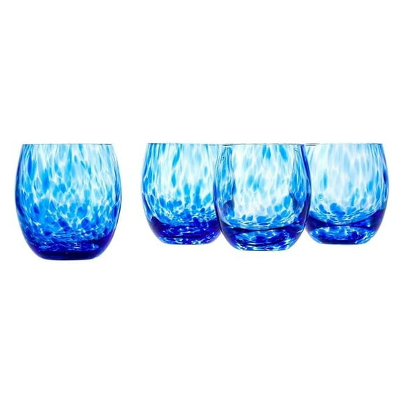 Blue Rose Polish Pottery Cobalt Confetti Juice Glasses - Handblown Artisan Glassware Set, 10oz, Dishwasher Safe