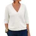 thumbnail image 3 of Half Sleeve Solid Color V Neck Women Casual Button Down Cardigan Knit Tops, 3 of 6