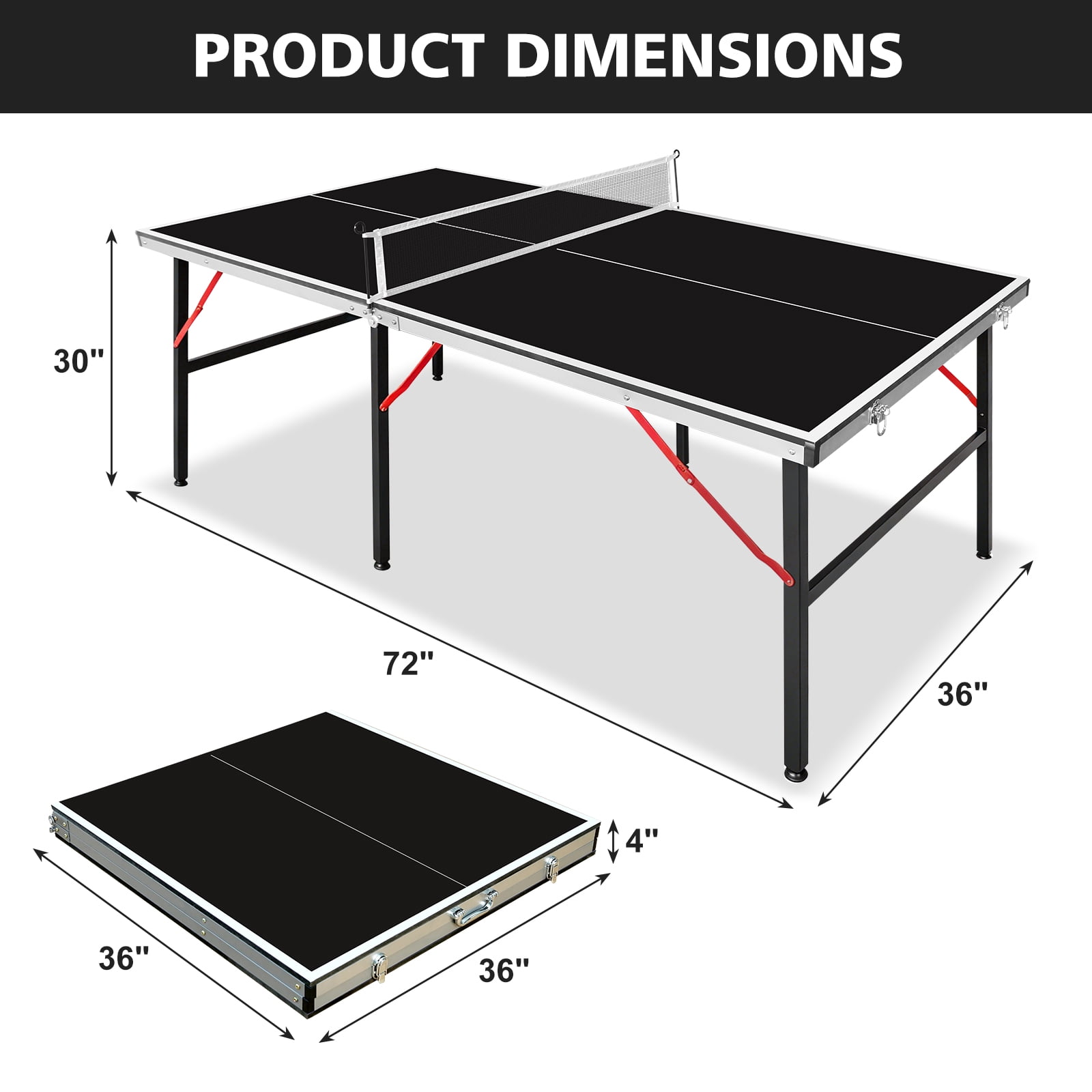 6ft Folding Table Tennis Table, Aluminum Alloy Frame, Foldable Design, Complete Set