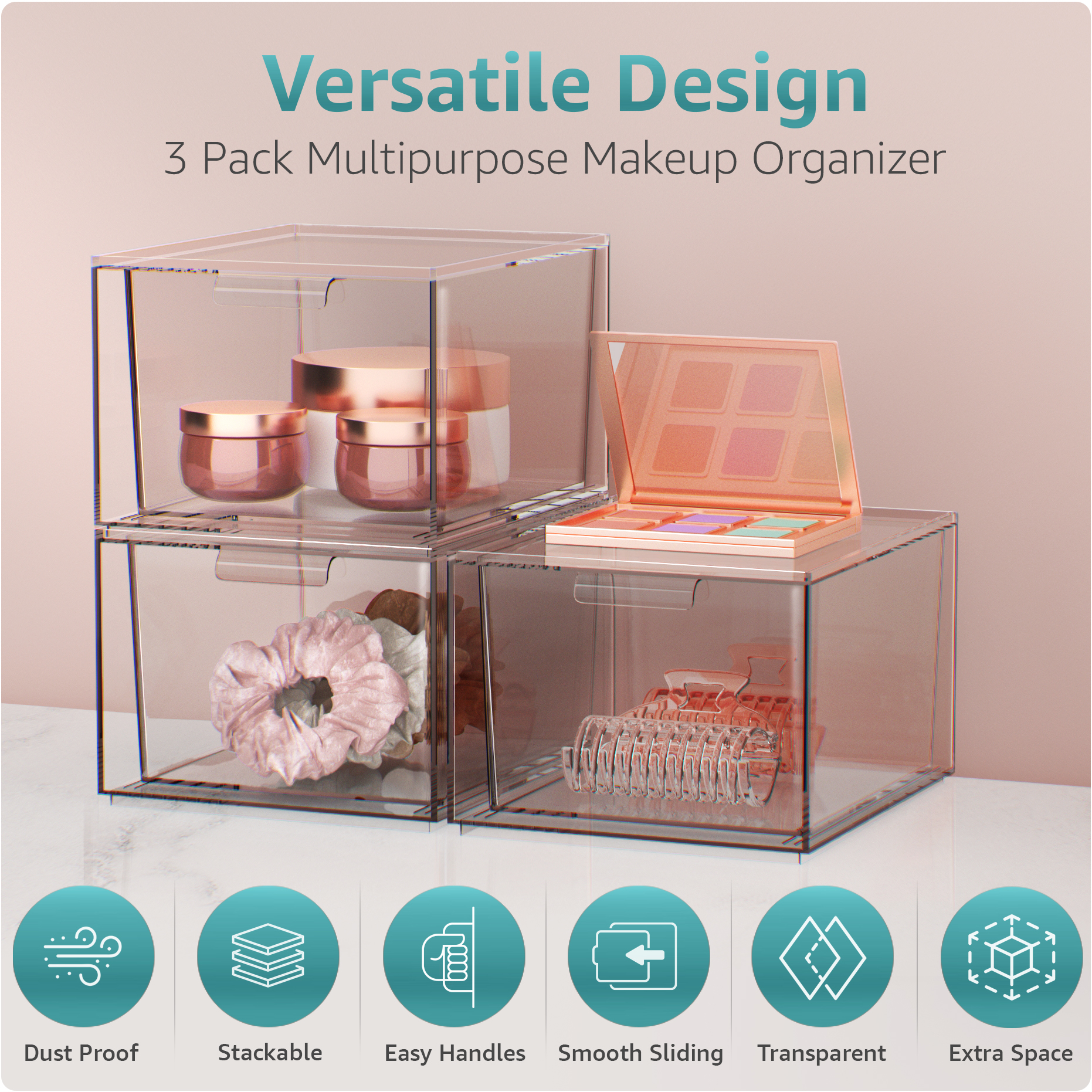 Sorbus Clear Acrylic Stackable Drawer Organizers, 3-Piece photo 5