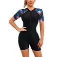 thumbnail image 2 of RUNQHUI Women Short Sleeve Boyleg Swimsuit One Piece Wetsuit UPF50+ Rash Guard Bathing Suit Red&Blue L, 2 of 5