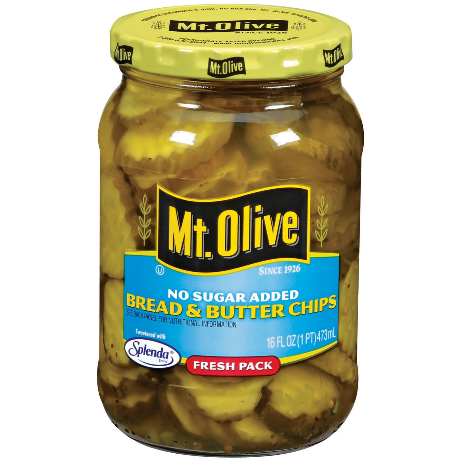 Mt Olive Fresh Pack No Sugar Added Bread & Butter Chips Pickles 16 oz