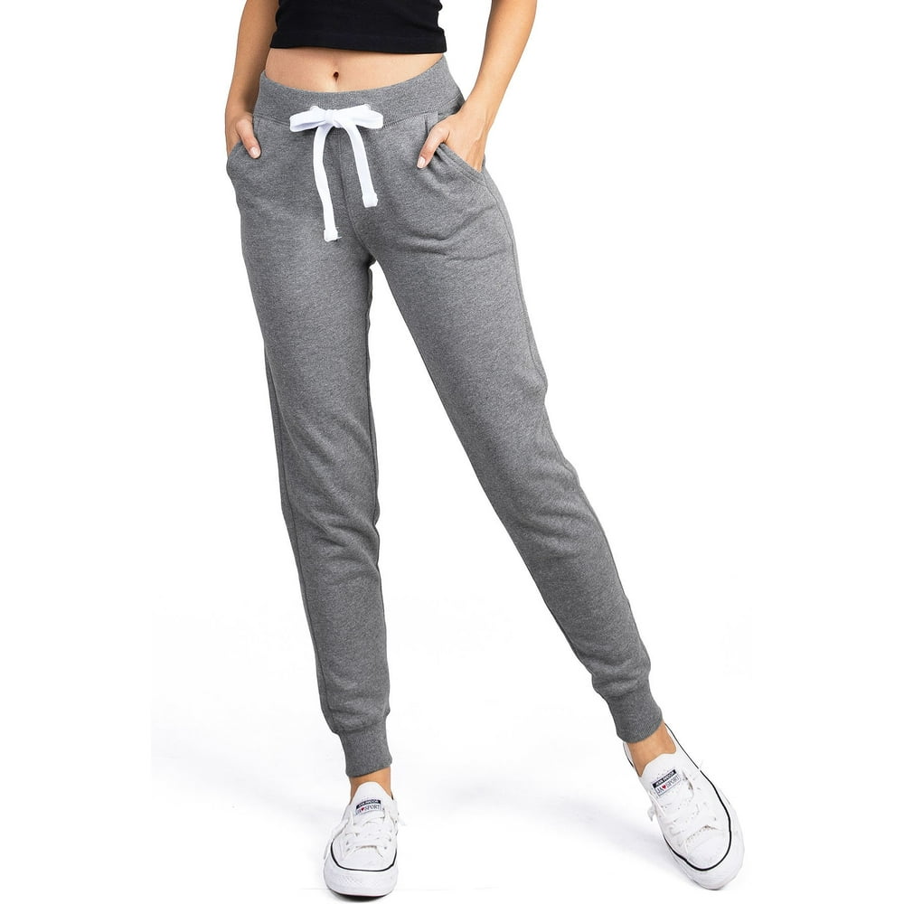 Reflex - Reflex Women's Juniors High Rise Fitted Cozy Sweatpant Joggers (S, Heather Grey