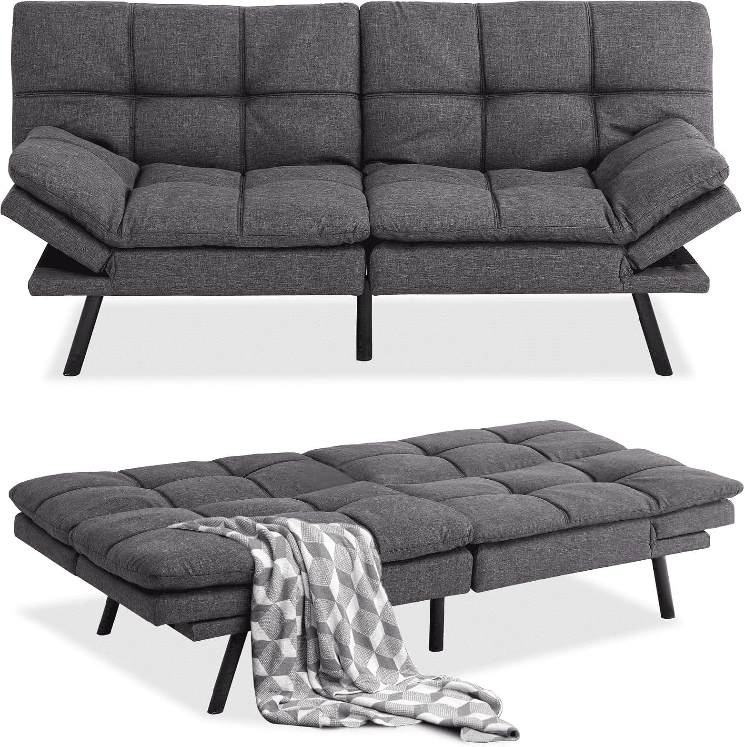 Hcore Modern Futon Sofa Bed, Convertible Memory Foam Couch Bed, Loveseats Sleeper Sofa, Futon Set