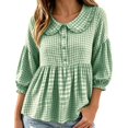 thumbnail image 2 of Ndbuld Pluz Sise Women Blouses Long-Sleeve Collar Button Pullover Top,Green,L, 2 of 5