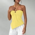 thumbnail image 4 of ctdiral Womens Sleeveless Halter Top Backless Slim Fit Tank Top Solid Color Asymmetrical Hem Tanks Summer Vacation Beach Tops Yellow XXL, 4 of 9