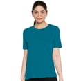 thumbnail image 2 of eloria Women's T-Shirt Round Neck Solid Color Plain Half Sleeve T-Shirt Color: Teal Blue | Size: 2XL, 2 of 7