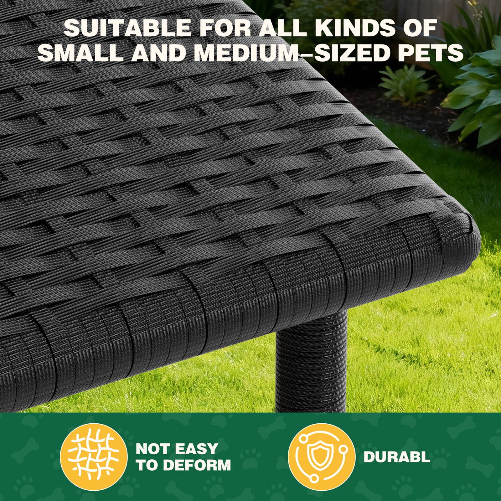 Homall Outdoor & Indoor Rattan Dog Shelter with Removable Cushion, Dog House, Dog Bed with Canopy for Small/Medium Dogs, Black
