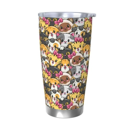 

Qekee Cute Cat Cartoon Print 20OZ Car Cup Stainless Steel Vacuum Insulated Tumbler Tumbler Cup With Lid And Straw Travel Coffee Mug-Without Straw