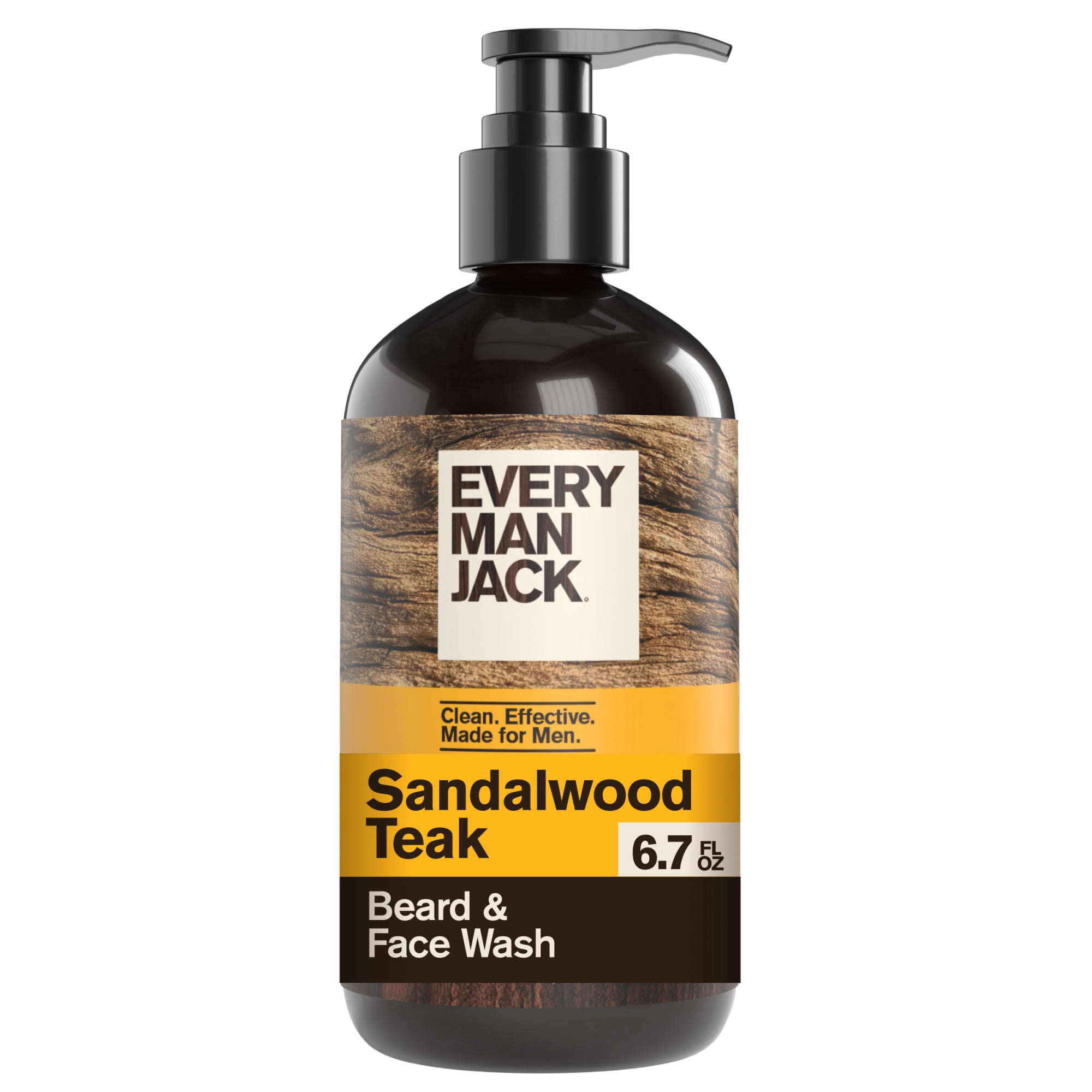 Every Man Jack Sandalwood Teak Beard and Face Wash for Men, Naturally Derived, 6.7 fl oz