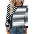 thumbnail image 3 of cocolona Womens Tops 3/4 Sleeve Crew Neck T-shirts Dressy Casual Work Blouses Lightweight Comfy Striped Print Tops, 3 of 6