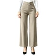 thumbnail image 2 of Athletic Work Pants for Women Women's Wide Leg Work Pants, Asymmetric Waist Button High Waist Elegant Trousers, Relaxed Fitting Bottoms for Streetwear Khaki L, 2 of 6