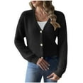 thumbnail image 2 of Womens Fleece Buttons Cardigans Casual Oversize Solid Color Long Sleeved Blouse Sweater Cardigan Black M, 2 of 6