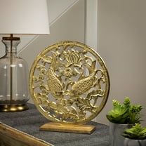 Northlight Koi Fish with Lotus Flower Sculpture with Wooden Base - 13.5"