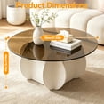 thumbnail image 4 of 27.5 Inches/31.5 Inches Round Coffee Table, Tempered Glass Top Mid Century Modern Coffee Table, Center Table with Wood Base for Living Room, Office, 4 of 11