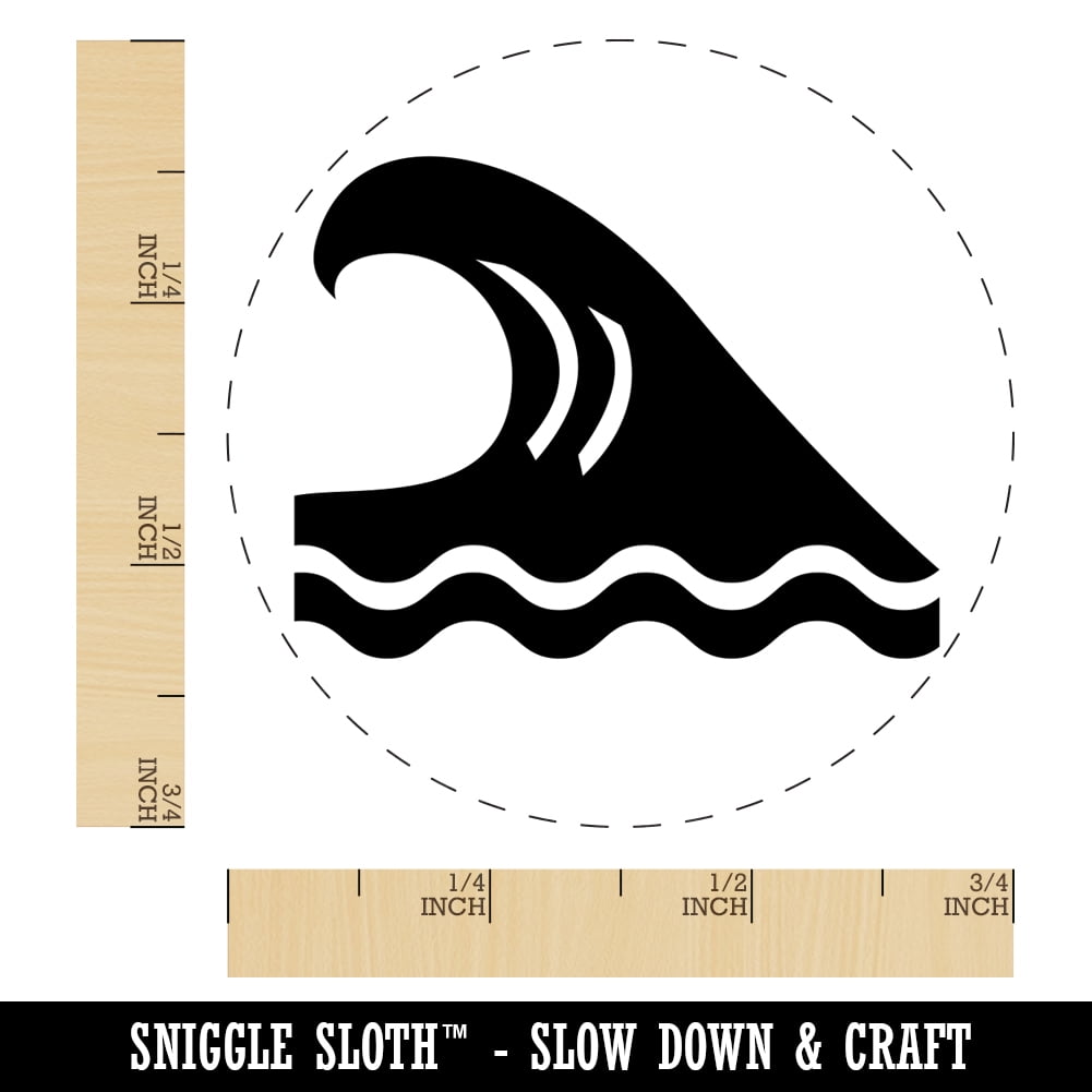 Ocean Surf Wave Beach Self-Inking Rubber Stamp Ink Stamper - Blue Ink - Small 3/4 Inch