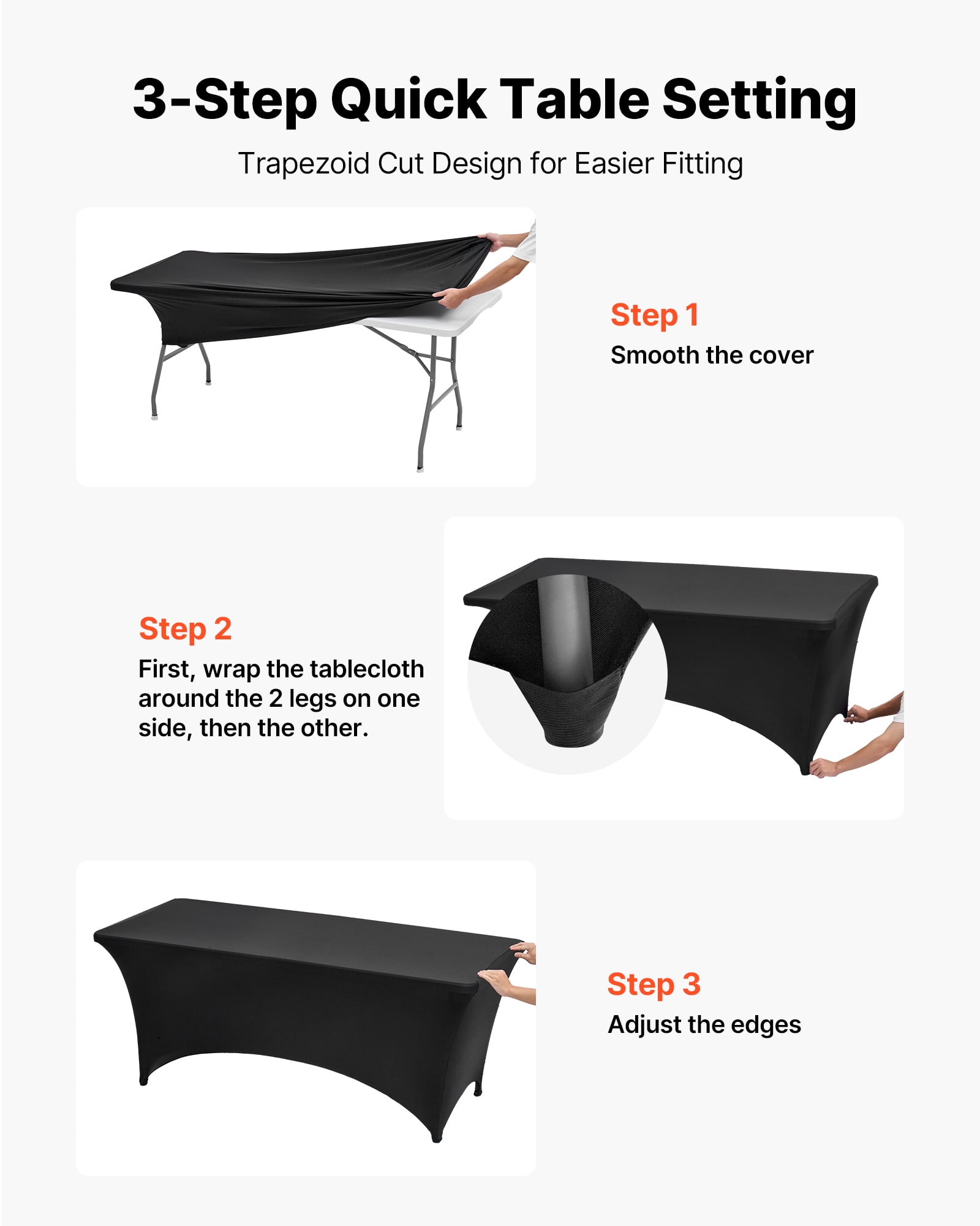VEVOR 6 Pack Table Cloth for 6FT Rectangular Fitted Events, Wrinkle-Resistant Stretch Black Table Covers, Washable Spandex Tablecloth Protector, for Party, Wedding, Cocktail, Banquet, Festival
