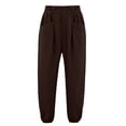 thumbnail image 5 of Hurxie Womens Baggy Wide Leg Pants Casual Elastic Waisted Palazzo Harem Pants with Pockets Brown,XL, 5 of 8