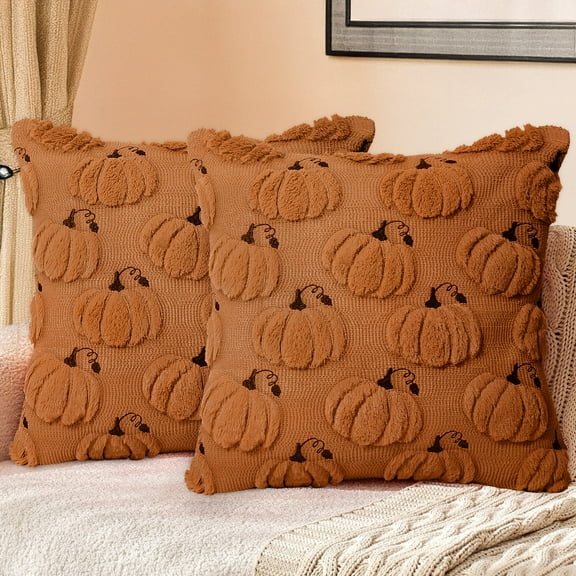Sanmadrola Fall Pillow Covers Halloween Decoration Pumpkin Decorative Pillow Cases Couch Cushion Case for Chair Sofa Bedroom Living Room Home Decor 18''x 18'' 2 Pack Brown