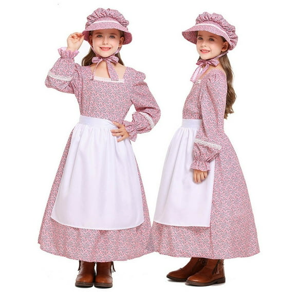 Toddler Dresses Toddler Kids Girls Floral Prairie Dress Kirt Hair Accessories Apron 3 Piece Set Baby Girl Dress Pink 6 Years-7 Years