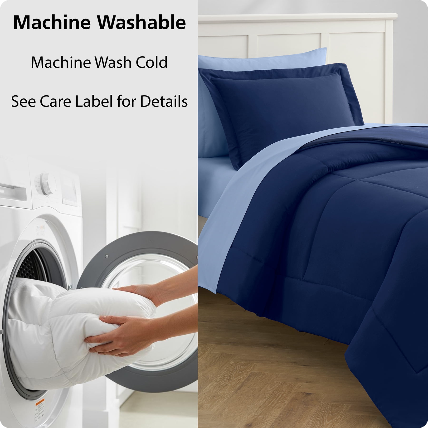 Mainstays All in One Reversible Bed in a Bag Set, 5 Piece, Twin, Navy