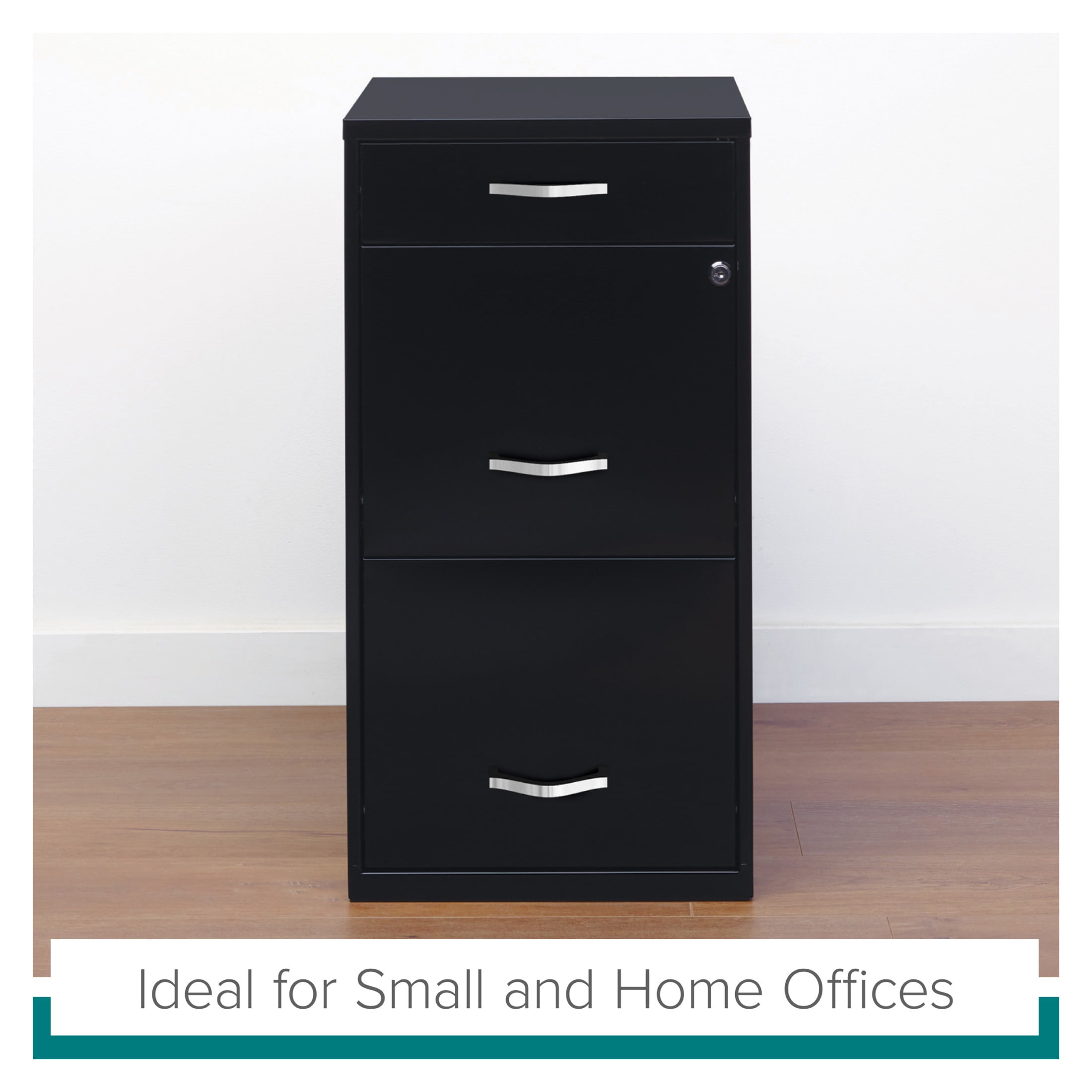 Space Solutions 3 Drawer Letter Width Vertical File Cabinet with Pencil Drawer, Black