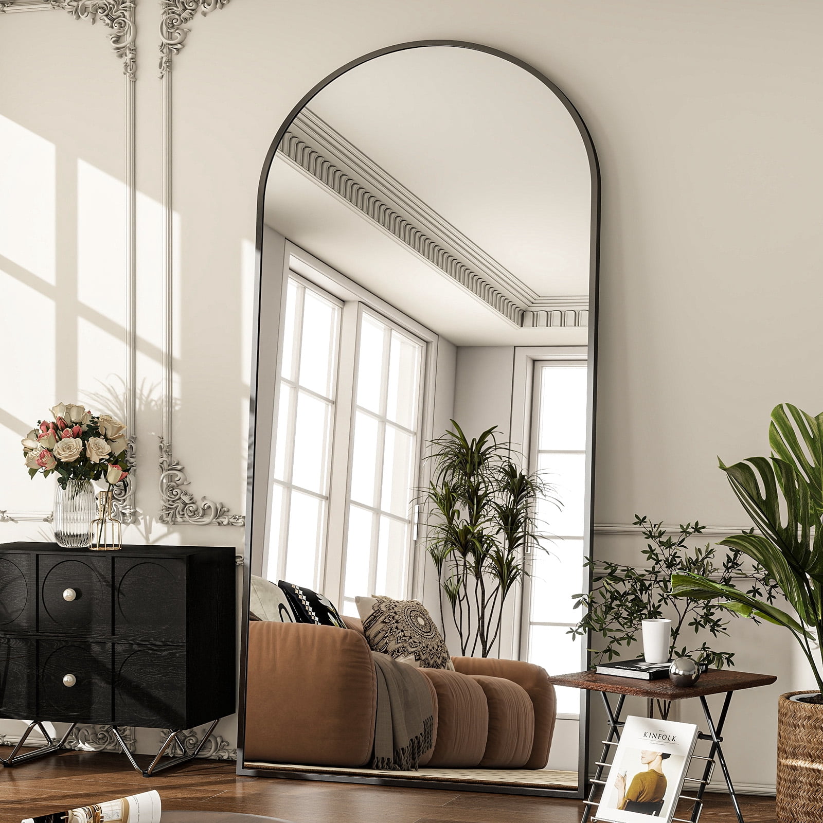 GRAHMCY 78"x35" Arched Full Length Floor Mirror Free-standing Mirror with Aluminum Alloy Frame, Black