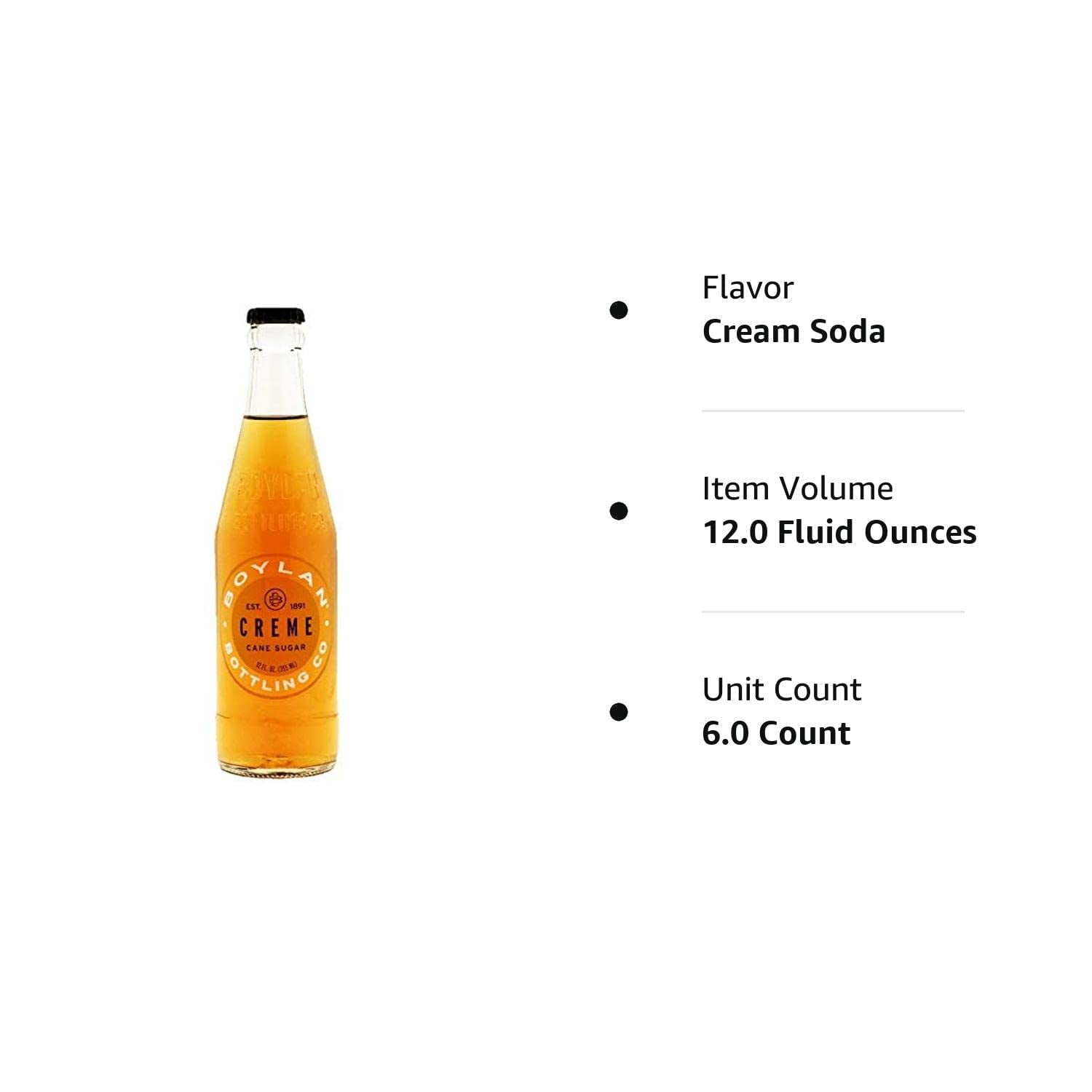 Boylan Bottling Pure Cane Sugar Soda Pop, Cream Soda, 12 oz Glass Bottles (Pack of 6) Cream Soda 12 Fl Oz (Pack of 6)