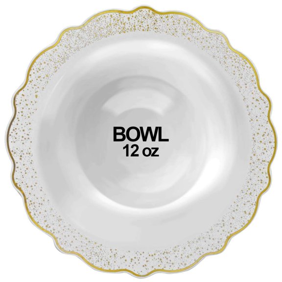 Confetti Collections Soup Bowls White Gold 12 oz For Parties - 10 Ct
