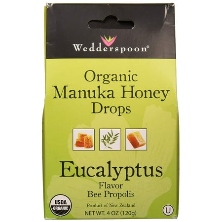 Organic Manuka Honey Drops, Eucalyptus + Bee Propolis, 4.0 Oz, Unpasteurized, Genuine New Zealand Honey, Perfect Remedy For Dry Throats