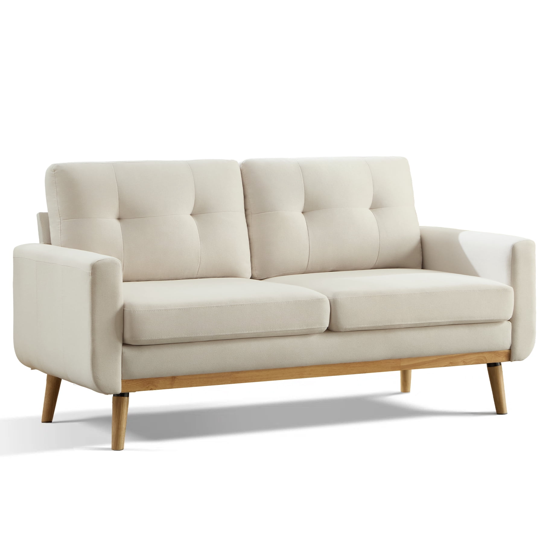 Ebello 2-Seater Sofa with Detachable Back Cushion, Fabric Upholstered Loveseat with Soft Seat Cushion for Living Room, Apartment, Office – 3 Colors (Beige)