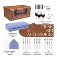 thumbnail image 4 of Picnic Basket Set for 4 Person / Rectangular Tote Hamper Kit - Insulated Waterproof Wicker Picnic Blanket w/ Plate Metal Flatware Table Supplies Wine Glasses Bottle Opener Blue Gingham Lining, 4 of 9