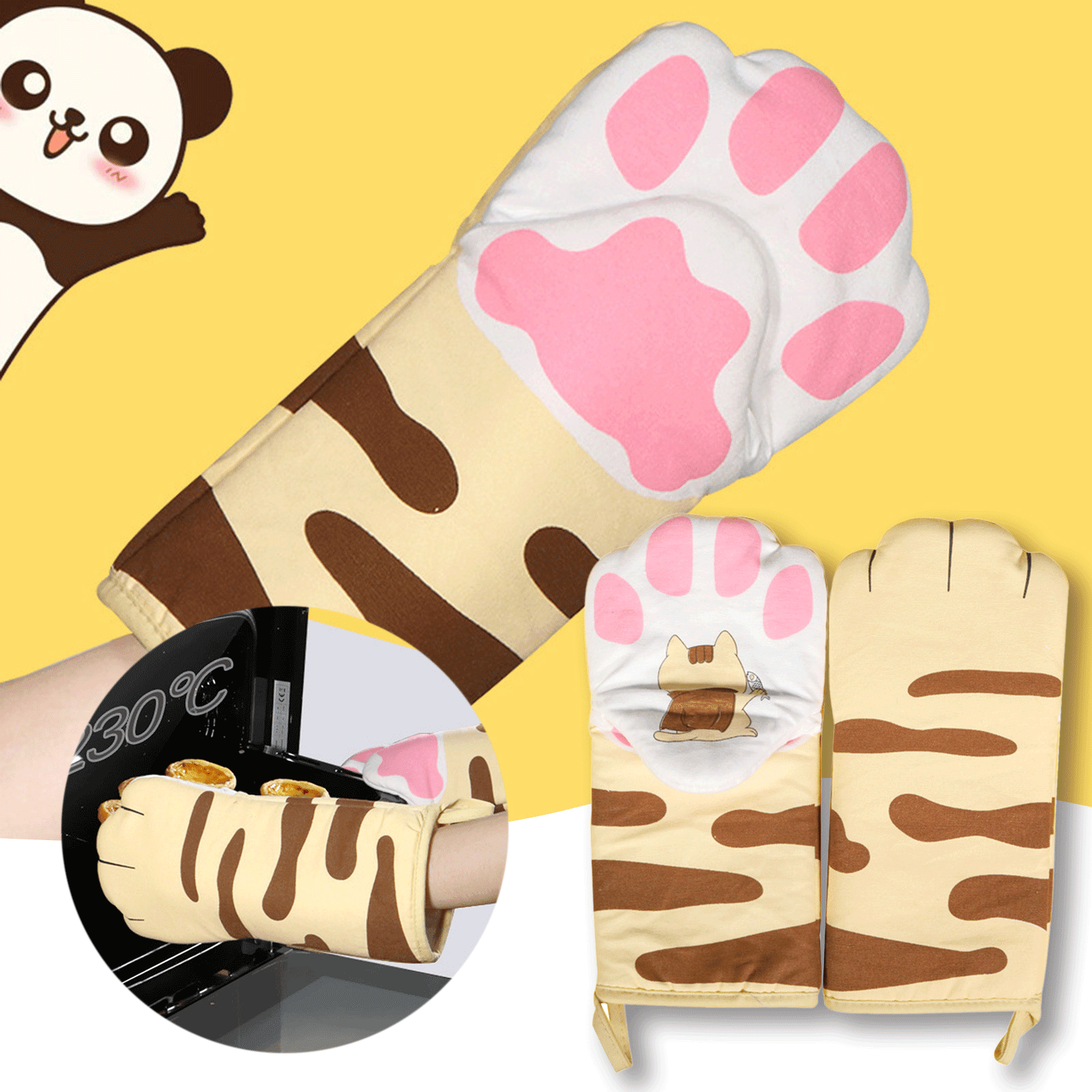 Silicone Oven Mitts Heat Resistant (One Pair) Cute Oven Mitts Pot Holders  for Kitchen Oven Gloves Silicon Oven Mitts Pair Cat Oven Mitts for Baking