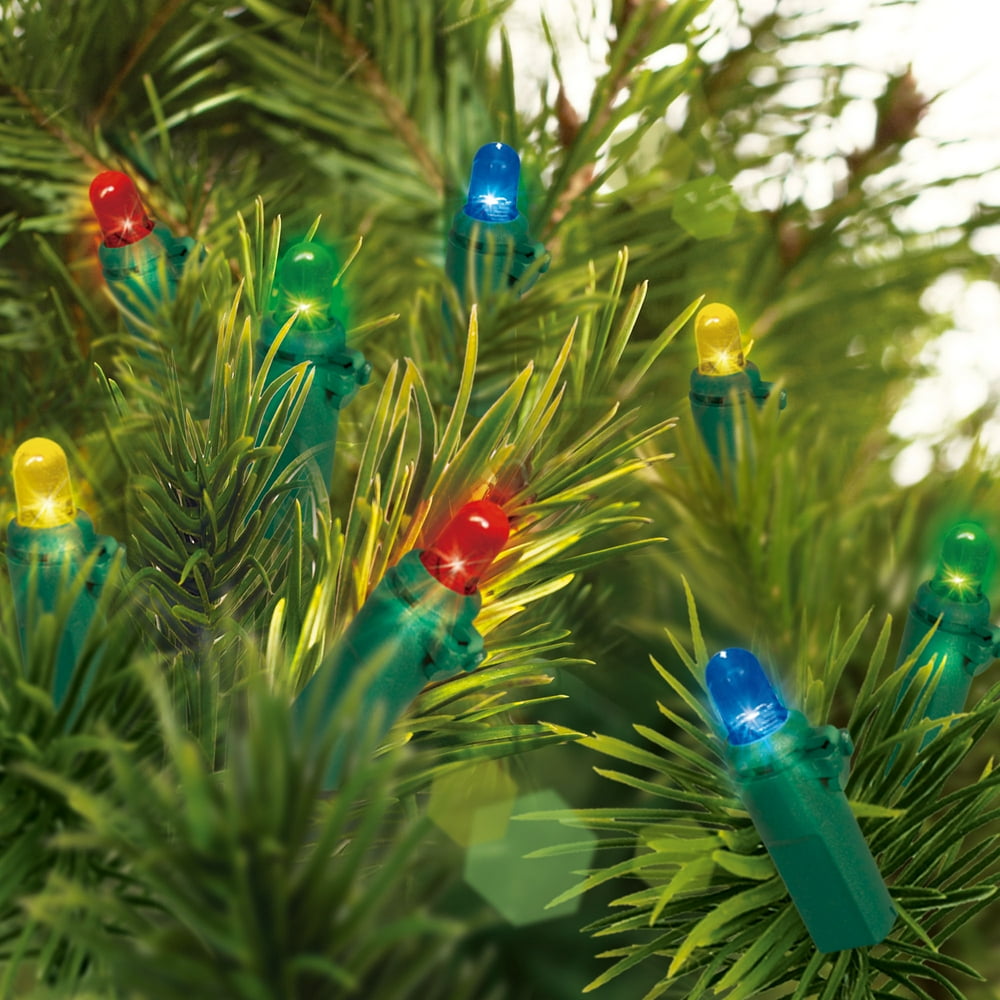 Holiday Time Battery Operated LED Mini Light Set Green Wire Multi Bulbs, 20 Count