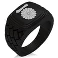 thumbnail image 1 of Stainless Steel Nasu Samurai Crest Geometric Pattern Step-Down Biker Style Polished Ring, 1 of 1