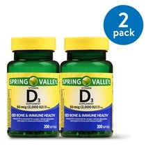 (2 Pack) Spring Valley Vitamin D3 Softgels, 2000 IU, 200 Ct, 2 Pk, 4 Total