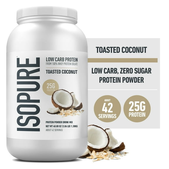 Isopure Low Carb 100% Pure Whey Isolate Protein Powder, Lactose Free, Gluten Free, With Vitamins, Toasted Coconut, 25g Protein Per Serving, 3 Lbs, 42 Servings (Packaging May Vary)