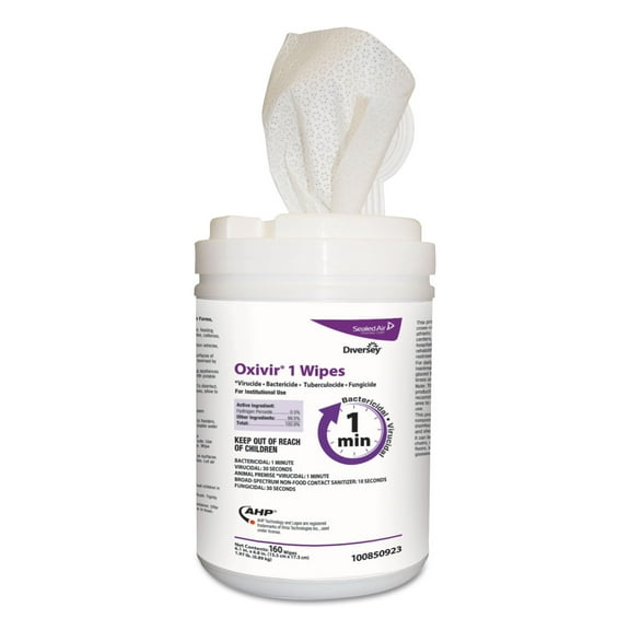 Diversey Oxivir TB Disinfectant Wipes, 6" x 7", 160 Wipes Per Container, Pack Of 12 Containers