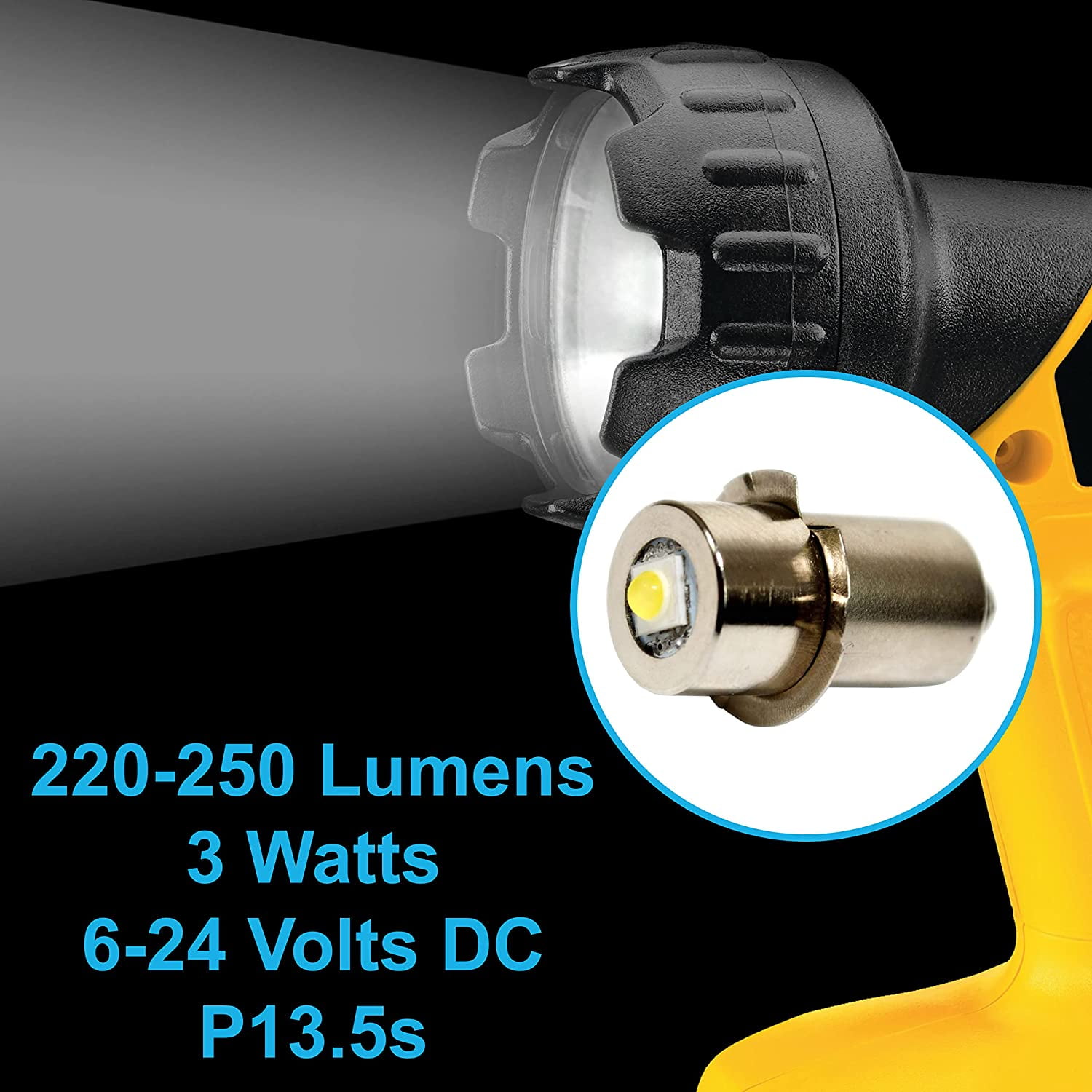 HQRP 2-Pack High Brightness Upgrade LED Light Bulbs Compatible with DeWalt DW908 / DW919 / DW906 / DW918
