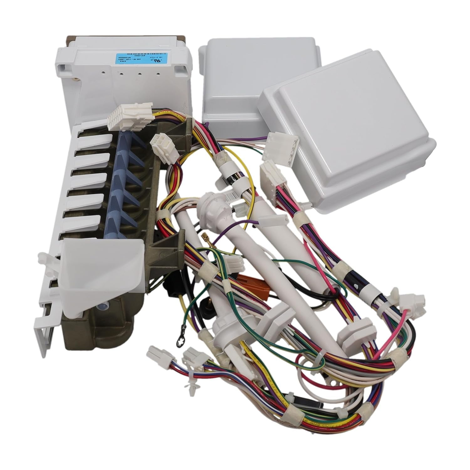 WPW10300024 Refrigerator 8 Cube Ice Maker Includes 2 Wire Harnesses 2 Covers and Shut Off arm Replacement Numbers W10300024 AP6019087 PS11752391 for , , , Kenmore