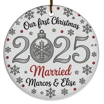 Our First Christmas Married Ornament, 1st Christmas Couple 2025 Ornament Gift for Wedding Engagement, Custom Name Text Names & Date Mr Mrs Our First Christmas Married Ornament